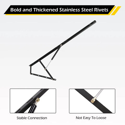 Heavy Duty Hydraulic Bed Lift Mechanism Four Point Six Foot Gas Shocks with stainless steel rivets for durability and stability.