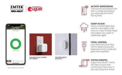 Slick Motorized Touchscreen Keypad Smart Deadbolt August Connected With Wifi Bridge setup with app showing door status.