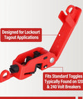 Lockout Tagout Circuit Breaker Lock for Standard Single and Double Toggles Pack of 12 Heavy Duty Pro Grade Durable Polypropylene and Nylon for 12mm or Smaller Toggle Bars, red breaker lock
