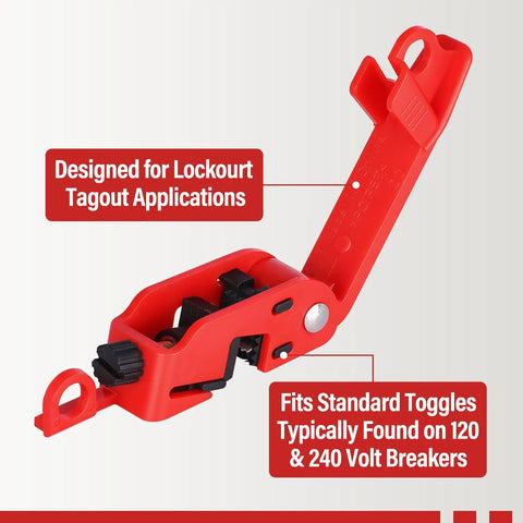 Lockout Tagout Circuit Breaker Lock for Standard Single and Double Toggles Pack of 12 Heavy Duty Pro Grade Durable Polypropylene and Nylon for 12mm or Smaller Toggle Bars, red breaker lock