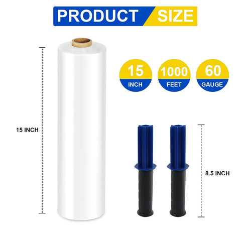 Heavy Duty Stretch Wrap For Pallets And Moving, Clear Industrial Strength Plastic Wrap Roll 15 Inch By 1000 Feet, 60 Gauge, With Handles, Durable Shrink Film For Secure Load, 4 Pack next to handles