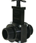 Valterra 7104 ABS gate valve, black, 1-1/2 in MPT, front view with T-handle
