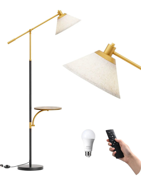 Gold Arched Floor Lamp With Adjustable Linen Shade, Corner Standing Arc Light For Bedroom, Living Room, And Office, 63 Inch Tall Modern Floor Lamp, Space Saving Gold Finish