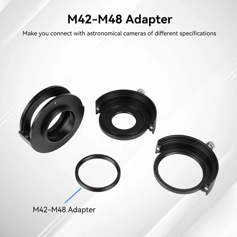 Deep Sky Telescope Filter Drawer With Double Magnetic Filter Holder and M42-M48 Adapter components displayed