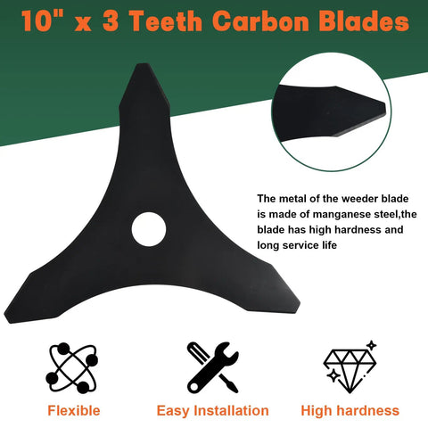 Heavy Duty Weed Eater Blade Kit With Adapter For Trimmer Includes 10x3 cutter blade made of manganese steel, flexible and easy to install.