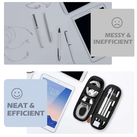 Sleek PU Leather Case Holder For Apple Pencil And Tablet Stylus Pens Featuring Snug Multi Storage Slots For Organizing Charging Cables And Adapters Compact Grey Gear Tote For Your Daily Grind neatly organizing tech accessories in a compact case.