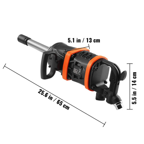 1 Inch Air Impact Wrench With Extended Anvil Knocking Out 5175 Ft Lbs Of Beast Mode Torque For Heavy Duty Truck Bus Tractor And Machinery Repairs Designed To Tackle Any Job Without Breaking A Sweat, side view with dimensions.
