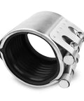 No Sweat Heavy Duty Pipe Repair Clamp Kit For 3 Inch Plumbing Emergency Leak Sealer With Stainless Steel Coupling, close-up view of clamp.