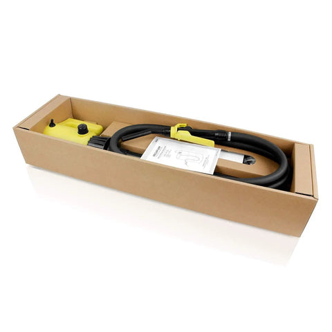 Heavy Duty Electric 55 Gallon Drum Liquid Transfer Pump With Adjustable Telescopic Suction Tube And Stainless Steel Filter in package.