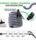 OVO Central Vacuum Deluxe Plus Kit: 40 ft gray low-voltage hose with swivel on/off, floor brush and attachments