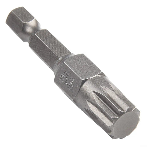 Premium Seven Piece 12 Point Screwdriver Bit Set Features M5, M6, M7, M8 And M10 Torx Sizes For Robust Automotive Repair With 50mm Length Hex Shank Alloy Steel Bits Perfect For Electric Drills And Manual Drivers Without Stripping, M10 bit close-up