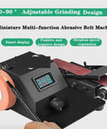 Electric Belt Sander And Polisher With Adjustable Grinding Platform For Woodworking And Knife Sharpening Heavy Duty showing a smart display and grinding wheel.