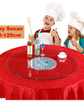 60–120 CM Tempered Glass Lazy Susan Turntable For Dining Tables on red tablecloth with children in chef hats