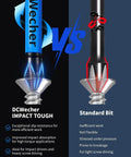 DCWecher Ph2 Phillips bit set for impact drivers, blue impact bit vs standard bit side-by-side.