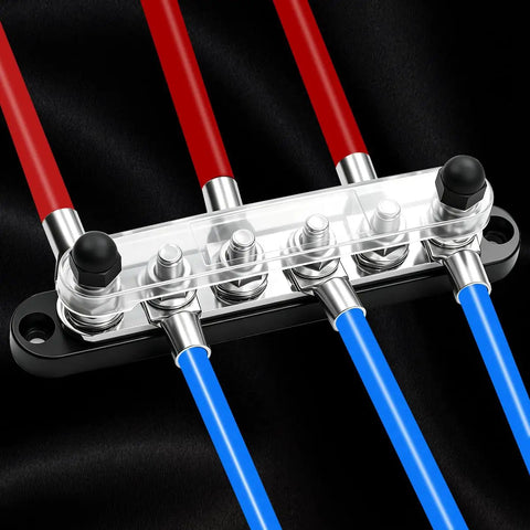 Heavy Duty 250A Marine Bus Bar 12 To 48 Volt Power Distribution Block With Durable Snap Cover And Six 5/16 Inch Studs for car boat solar battery wiring