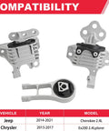 Heavy Duty Engine Mount Bracket Kit With Transmission Mounts For 2.4L Engines Direct Fit Replacement 2015 2017 Chrysler 200 And 2014 2021 Jeep Cherokee Reduces Noise And Vibration For Smoother Idle And Shifts Replaces 68192831AF 68418876AB 68157441AD