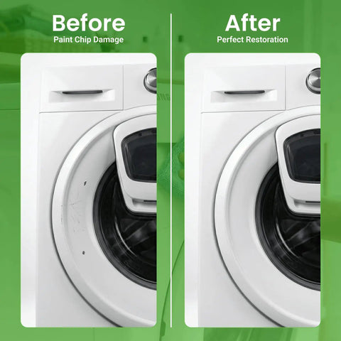 Before and after using White Appliance Touch Up Paint Kit With Dual Pen And Brush Applicators For Home Repair on washer
