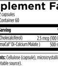Supplement facts label of Calcium Malate Chelate With Vitamin D3 Bone Health Boost Supplement For Women And Men 500mg Calcium