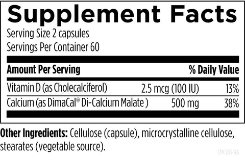 Supplement facts label of Calcium Malate Chelate With Vitamin D3 Bone Health Boost Supplement For Women And Men 500mg Calcium