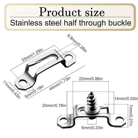 Stainless steel half through buckle, 44x11.5mm, used with Heavy Duty Knockout Performer Invisibly Sliding Furniture Connectors.