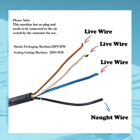 Automatic Heat Shrink Sleeve Sealing And Cutting Machine For PE POF PP PVC Films wiring diagram showing live and naught wires.