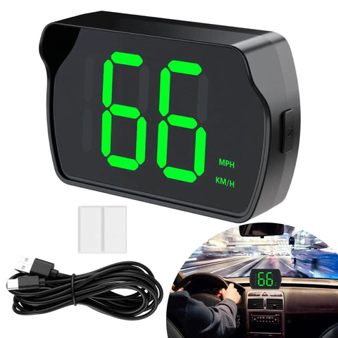 Straight Shot Gps Digital Speedometer For Car Wireless Dash Speed Tracker with LED screen showing speed in MPH.