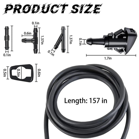 Windshield Washer Hose Kit 22-Piece Set With 4M Fluid Hose 6 Connectors 2 Nozzles And Car Water Pump product dimensions image.