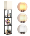 Floor Lamp With Shelves 4 Tier Storage Modern Shelf Floor Lamp With LED Bulb Three Color Temperature Display for Living Room Bedroom and Office Black Built In Display Shelves for Photos Books and Plants