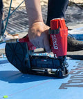 Heavy Hitter Pneumatic Cap Stapler Featuring A Rock Solid Three Eighths Inch Crown And Eighteen Gauge Design With Top Load Magazine for roofing application.