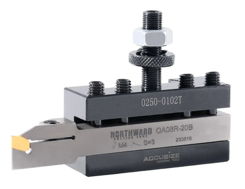 11 Piece AXA Wedge Type Quick Change Lathe Tool Post Set for 6 to 12 Inch Swing with attached cutoff tool and bolts