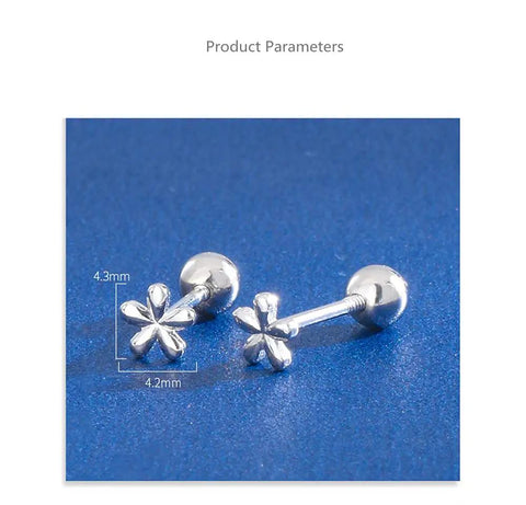 18G Tiny Flower Cartilage Earrings For Women And Girls In 925 Sterling Silver Daisy Studs With 3mm Ball Screw Back Sleeper Tragus Post Hypoallergenic Piercing Body Jewelry, 4.2x4.3mm