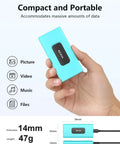 Hand holding turquoise 256GB External SSD Drive USB 3.1 Type C Portable Solid State Drive Up To 500MB/s For PC Mac Android Game Console