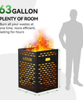 63 Gallon Ultra Thick Burn Barrel For Yard Waste Heavy Duty Outdoor Incinerator Drum With Burn Cage For Paper Leaves Trash And Wood