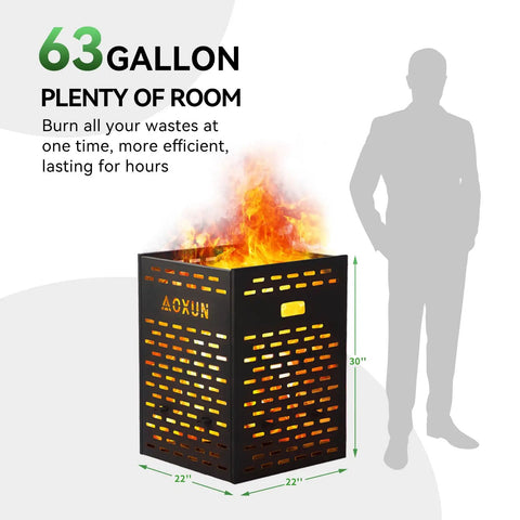 63 Gallon Ultra Thick Burn Barrel For Yard Waste Heavy Duty Outdoor Incinerator Drum With Burn Cage For Paper Leaves Trash And Wood