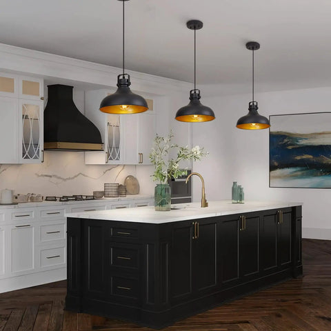 Black Farmhouse Pendant Lights Matte Finish Industrial Vintage Dome Hanging Light Fixtures over kitchen island