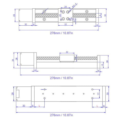 Heavy Duty Linear Stage Actuator With 200mm Stroke And T6x1 Lead Screw Stepper Motor Driven Rail Guide dimensions diagram