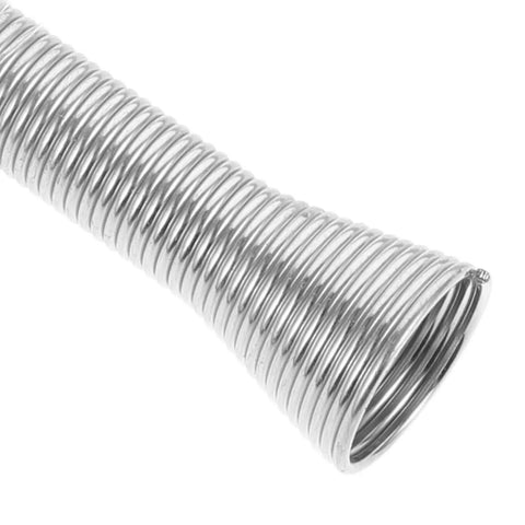 Close-up of a silver coil pipe for use with the Heavy Duty Coil Pipe Bender Kit For Copper And Steel Tubes.