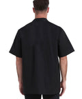 Back view of Moisture Wicking Mesh Chef Jacket For Men, Cool Flow Short Sleeve Culinary Coat with a lightweight design.