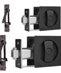 Pocket Door Privacy Lock 2 Pack with Flush Handles and Recessed Knob 2 3 8 Backset Fits 1 3 8 to 2 3 16 Door Thickness