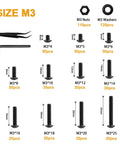 M3 Button Head Socket Cap Screw Set With Nuts And Washers, Alloy Steel, 610Pcs, 11 Size Assortment with tools and bolt sizes shown