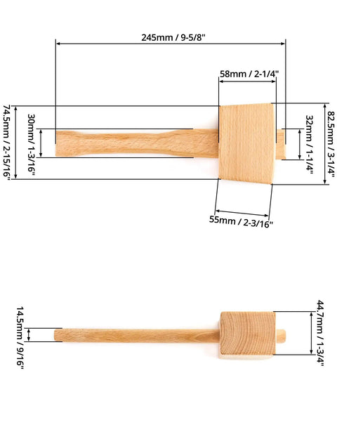 Wooden Mallet 9.5 Inch Beech Hammer For Ice Crushing And Chisels Woodworking Hand Tool Pro Grade Durable Solid Carpenter Tool With Smooth Grip Handle For DIY Projects