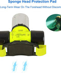 Underwater Diving Flashlight Headlamp Beast 1800 Lumens IPX8 Waterproof Scuba Light with sponge head protection pad.