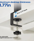 Close-up of clamp installation for 2-Tier Clamp-On Desk Shelf Carbon Steel Space-Saving Desktop Organizer, fits 0.4-1.77 inch desks