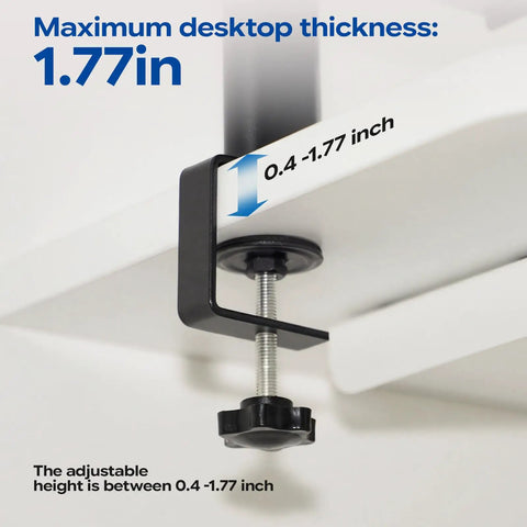 Close-up of clamp installation for 2-Tier Clamp-On Desk Shelf Carbon Steel Space-Saving Desktop Organizer, fits 0.4-1.77 inch desks