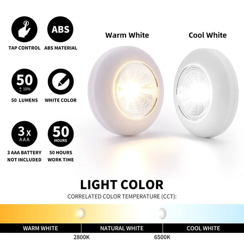 5 Pack LED Battery Powered Wireless Night Light Sticks Tap On Touch Lamp For Closets Cabinets Counters And Utility Rooms Cordless Stick On Push Light Warm White No Wires Needed
