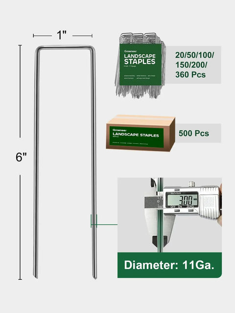 100 Pack Landscape Staples 6 Inch 11 Gauge Beefy Heavy Duty Hot Dip Galvanized Steel Garden Stakes U Shaped Ground Pins diagram