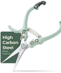 High-carbon steel Herb Snipping Scissors For Gardeners, Lightweight Pruning Shears With Easy Lock, Fine Tipped Carbon Steel Blades For Precise Cuts In Tight Spaces, Dope For Herbs And Flowers, Rust Resistant, Includes Reusable Holster, Sage.