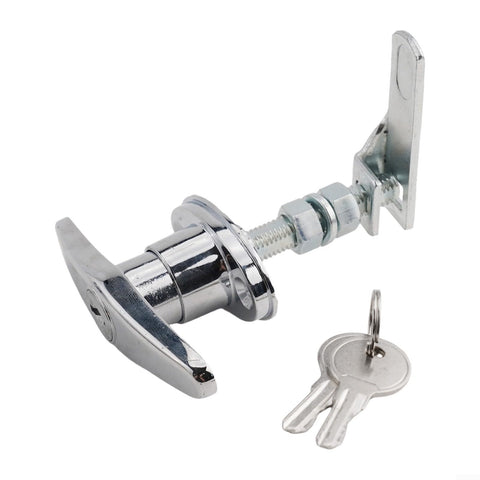 Durable Zinc Alloy T Handle Lock with keys for truck cap camper shell and garage doors, silver finish with hardware.