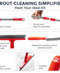 Grout Cleaning Powerhouse With Long Handle V Shaped Scrub Brush And Telescopic Grip Handy Handheld Stiff Bristle Scrubber components.