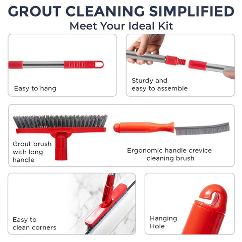 Grout Cleaning Powerhouse With Long Handle V Shaped Scrub Brush And Telescopic Grip Handy Handheld Stiff Bristle Scrubber components.